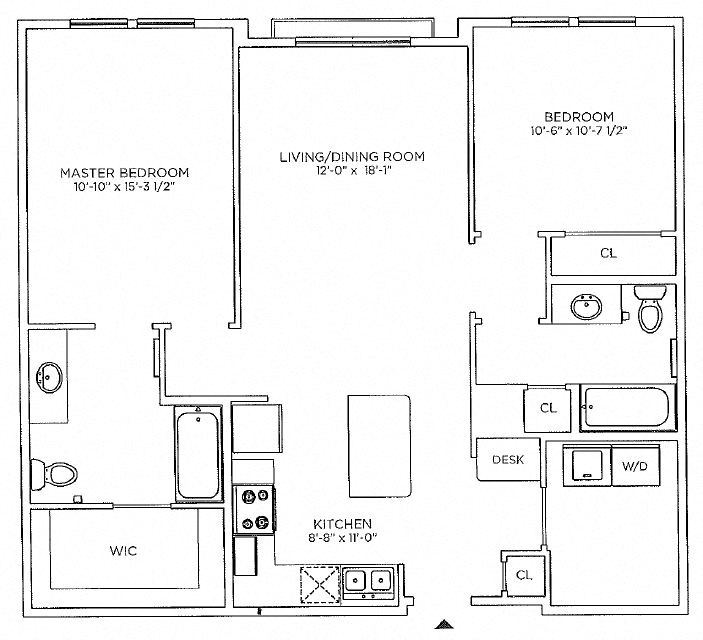 Floor plan for 2 beds, 2 baths, 1062 sqft